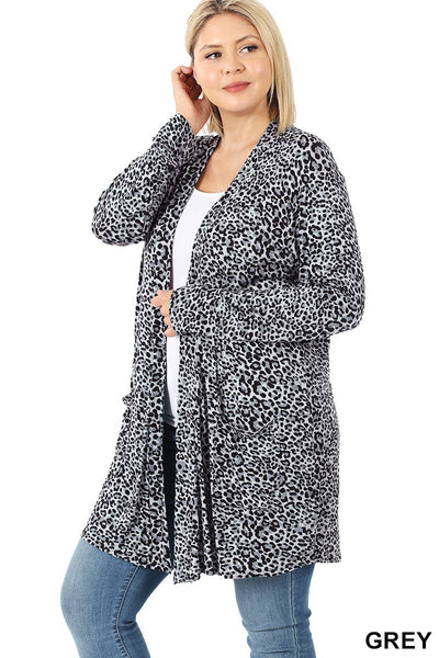 PLUS Gray Leopard Cardigan