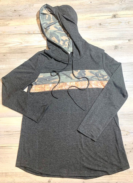 PLUS Sequins and Camo Striped Hooded Top