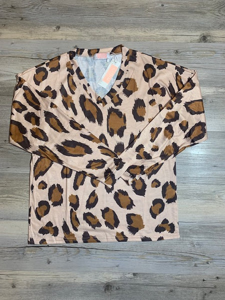 V-neck Champagne Leopard Top