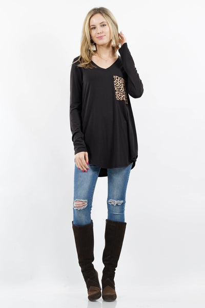 Leopard Pocket Curved Hem Top