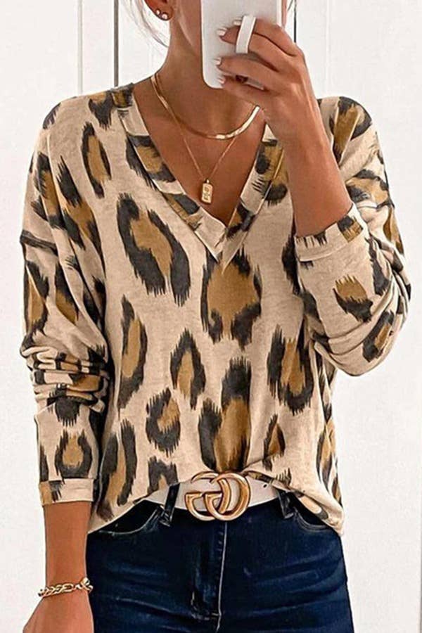 V-neck Champagne Leopard Top