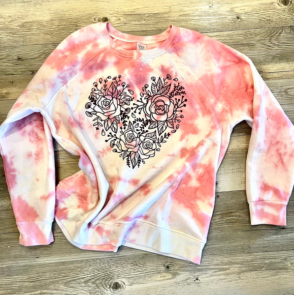 Tie Dye Floral Heart Sweater